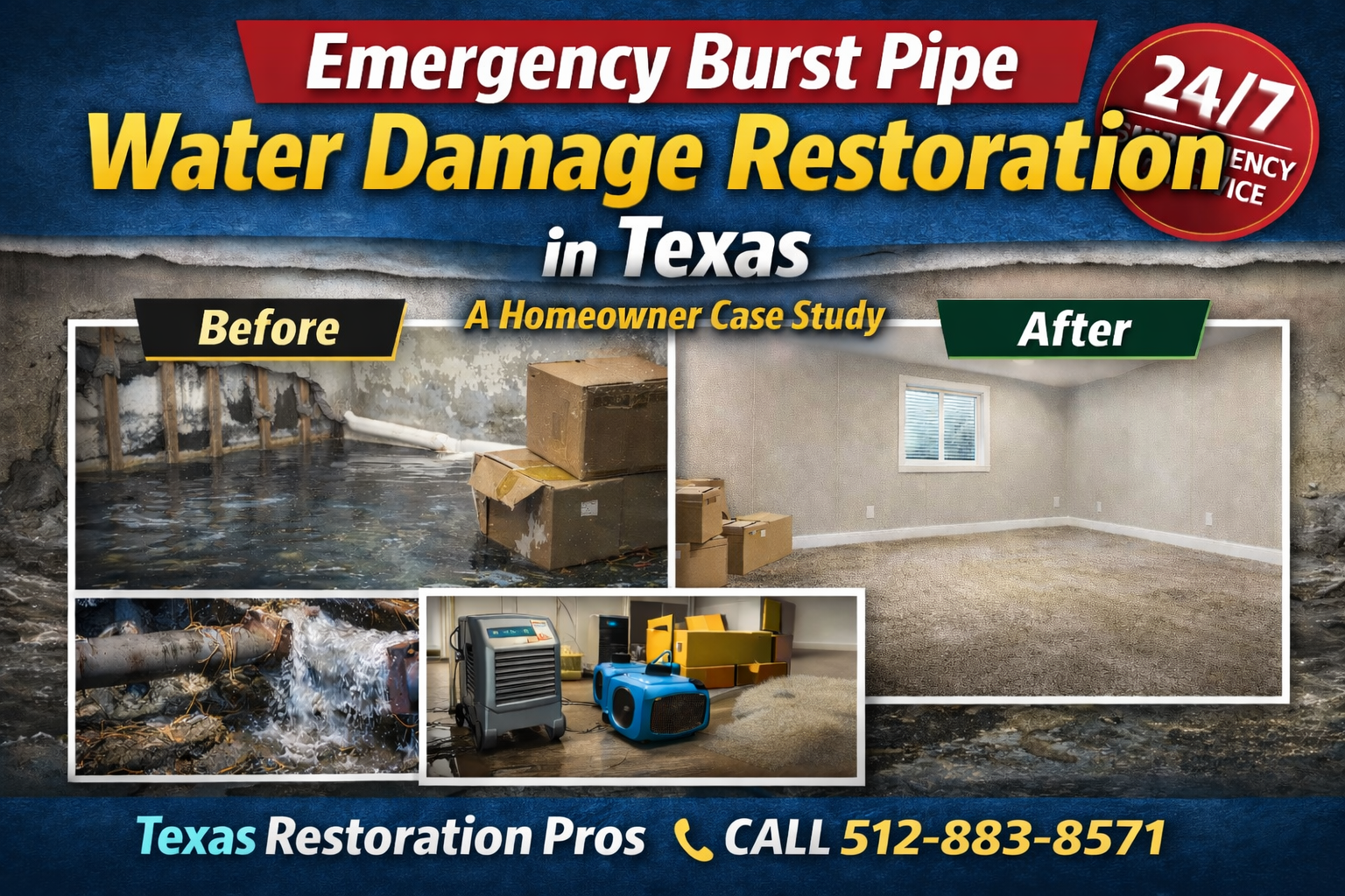 Emergency Burst Pipe Water Damage Restoration in Texas – A Homeowner Case Study
